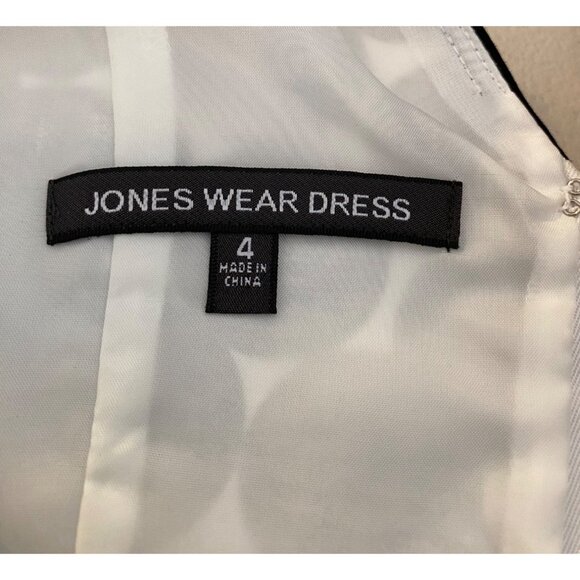 Jones Wear Dress Black White Geometric Pattern Sleeveless V-Neck w/ Belt Size 4 - Picture 3 of 9